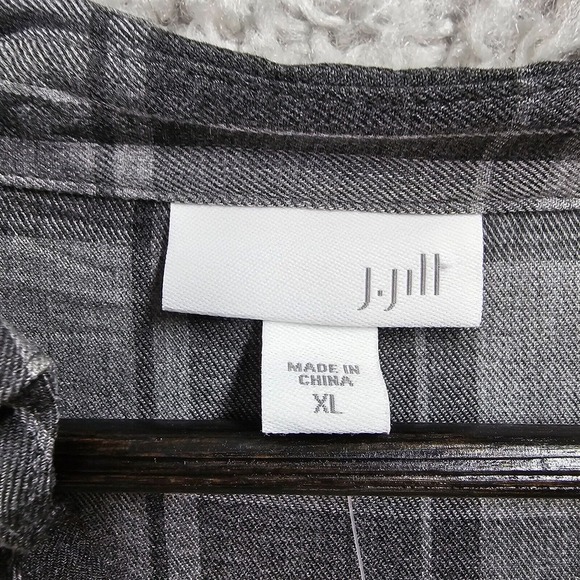 J Jill Shirt Womens XL Gray Tunic Plaid Embroidered Pullover Long Sleeve New - Picture 4 of 11